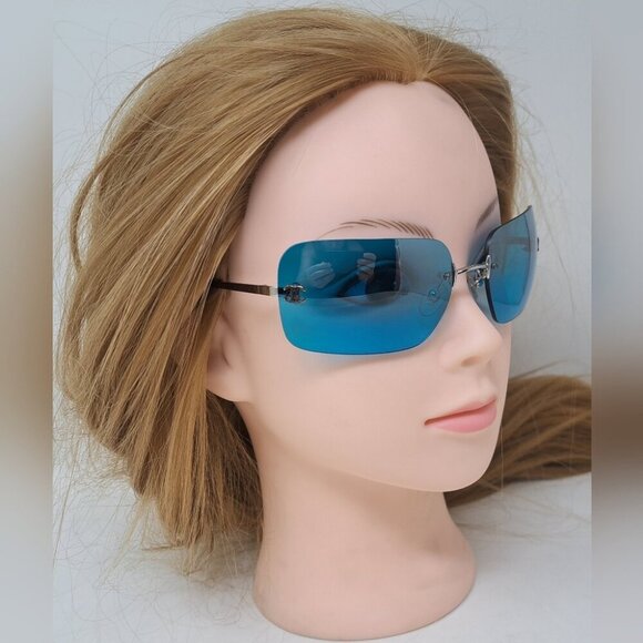 Chanel Women's Sunglasses Vintage 90s Blue Rectangular Italy 4017 62-17-140 - Picture 3 of 16